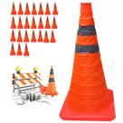 Cone Retratil Portatil Obra Kit 24 Uni Trafego Sinalizador Segurança Dobravel Estacionamento Estrada Rodovia Balizador