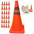 Cone Rodovia Sinalizador Kit 24 Uni Retratil Guarda Segurança Baliza Dobravel Estrada Estacionamento Aviso Alerta Viario