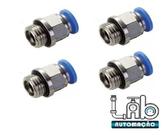 Conector Engate Rápido Tubo Pu 4mm X Rosca 1/4 Bsp - 4 Peças
