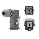 Conector Heavy Duty 5 Pinos Reto Com Base De Fixação Em 90 Graus 10A 500V