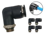 Conexão Pneumática Cotovelo 10mm x 1/2" BSP Alta Vazão e Vedação com O'ring (Kit com 5 Peças)
