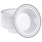 Configuração de tigelas de sopa de sobremesa: 50 peças, 350 ml com borda prateada de plástico