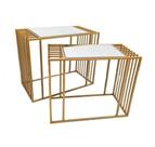 Conj 02 Mesas Auxiliares Metal Dourado T Espelho Luxo