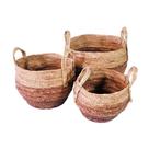 Conj. 03 Cestos Rattan Fibra Natural Marrom