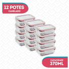 Conj 12 Pote Vidro Hermético Marmita Fit 370ml Microondas