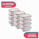 Conj 12 Pote Vidro Hermético Marmita Fitness 1520ml Freezer