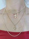 Conj. 2 Colar Cruz E Menina Folheado Ouro18k Perola