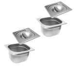 CONJ 2 CUBAS Gastronômicas Em INOX GN 1/6x100 mm 1,5 Litros + 2 TAMPAS 1/6 Em INOX Sem ABERTURA ZAHAV