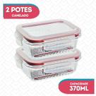 Conj 2 Pote Vidro Hermético Marmita Fitness 370ml Microondas
