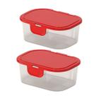 Conj 2 Potes Plástico Multiuso Tampa Fixa 350ml Porta Mantimentos Retangular BPA Free Resistente