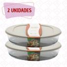 Conj 2 Travessas Refratária Vidro Oval Com Tampa Silicone 3L