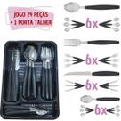 Conj 24 Talheres Inox Berlim C/ 1 Porta Talheres Preto
