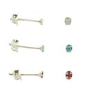 Conj. 3 Brinco Zirconia Redondo Colorido Prata Legitima 925
