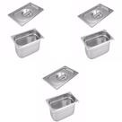 CONJ 3 CUBAS GASTRONÔMICAS Em Inox GN 1/4x100 mm 2,7 Litros + 3 TAMPAS 1/4 Em INOX SEM ABERTURA ZAHAV