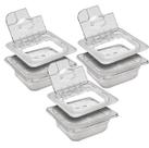 CONJ 3 CUBAS Gastronômicas Em POLICARBOBNATO GN 1/6X65 mm 900 ml + 3 TAMPAS 1/6 Em POLI Com FLIP, DOBRADIÇA e ABERTURA Para COLHER CAMBRO