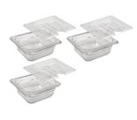 CONJ 3 CUBAS Gastronômicas Em POLICARBONATO GN 1/6X65 mm 1 Litro + 3 TAMPAS 1/6 Em POLI Com ABERTURA Para COLHER CAMBRO