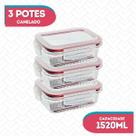Conj 3 Pote Vidro Hermético Marmita Fitness 1520ml Freezer