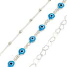 Conj. 3 Pulseiras Prata 925 Bolinha Olho Grego Coração