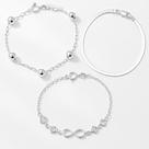 Conj. 3 Pulseiras Prata Maciça 925 Infinito Laminada Bolinha