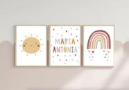 Conj 3 Quadros Infantil Quarto Bebê Menina Sol Nome Arco Íris Conj 3 Quadros Infantil Quarto Bebê Menina Sol Nome Arco Íris