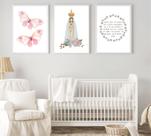Conj 3 Quadros Infantil Quarto de Bebê Nossa Senhora Borboleta e Oração 24x33 c Vidro