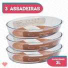 Conj 3 Travessa Refratário Oval Vidro Temperado 3L Sobremesa