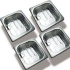 CONJ 4 CUBAS Em INOX 1/6x65 mm 1 Litro + 4 TAMPAS 1/6 Em POLICARBONATO Com ABERTURA Para Colher SB