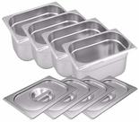 CONJ 4 CUBAS Gastronômicas Em INOX GN 1/4x100 mm 2,7 Litros + 4 TAMPAS 1/4 Em INOX SEM ABERTURA ZAHAV