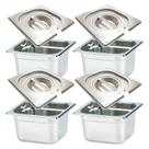 CONJ 4 CUBAS Gastronômicas Em INOX GN 1/6x100 mm 1,5 Litros + 4 TAMPAS 1/6 Em INOX Com ABERTURA Para Colher ZAHAV