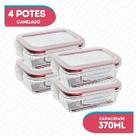 Conj 4 Pote Vidro Hermético Marmita Fitness 370ml Microondas
