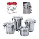 Conj 4 Potes Inox Herméticos Alimentos Graos Tampa c/ Trava