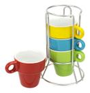Conj 4 Xícaras Café Coloridas 60 Ml + Suporte - Bon Gourmet