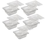 CONJ 5 CUBAS Gastronômicas Em Policarbonato GN 1/6X65 mm 1 Litro + 5 TAMPAS 1/6 Em POLI Com ABERTURA Para Colher CAMBRO