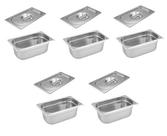 CONJ 5 Cubas Gastronômicas Inox GN 1/3X100 mm 3,3 Litros + 5 TAMPAS 1/3 Em INOX SEM ABERTURA ZAHAV