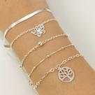 Conj. 5 Pulseiras Prata 925 Borboleta Laminada Arvore Vida
