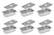 CONJ 6 CUBAS Gastronômicas Em INOX GN 1/3x65 mm 2,5 Litros + 6 TAMPAS 1/3 Em INOX Sem ABERTURA ZAHAV