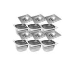 CONJ 6 CUBAS Gastronômicas Em INOX GN 1/6x100 mm 1,5 Litros + 6 TAMPAS 1/6 Em INOX Sem ABERTURA SB