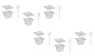 CONJ 6 CUBAS Gastronômicas Em POLICARBONATO GN 1/6X100 mm 1,5 Litros + 6 TAMPAS 1/6 Em POLI Com ABERTURA CAMBRO + 6 COLHERES 21 cm SB