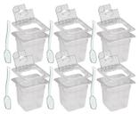 CONJ 6 Cubas Gastronômicas Poli 1/6X150 2,2 L Transparente +Tampa Dobradiça Abertura CAMBRO + Colher 20,5 cm