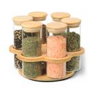Conj 6 Porta Condimentos Borossilicato 320ml C/ Tampa E Suporte Bambu Fullfit