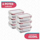Conj 6 Pote Vidro Hermético Marmita Fitness 1520ml Freezer