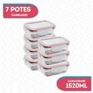 Conj 7 Pote Vidro Hermético Marmita Fitness 1520ml Freezer