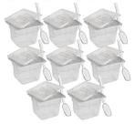 CONJ 8 CUBAS Gastronômicas Em POLICARBONATO GN 1/6X100 mm 1,5 Litros + 8 TAMPAS 1/6 Em POLI Com ABERTURA CAMBRO + 8 COLHERES 21 cm SB