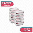 Conj 8 Pote Vidro Hermético Marmita Fitness 1520ml Freezer