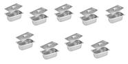 CONJ 9 CUBAS Gastronômicas Em INOX GN 1/9x65 mm 590 ml + 9 TAMPAS 1/9 Em INOX Sem ABERTURA ZAHAV CONJ 9 CUBAS Gastronômicas Em INOX GN 1/9x65 mm 590 ml + 9 TAMPAS 1/9 Em INOX Sem ABERTURA ZAHAV