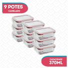Conj 9 Pote Vidro Hermético Marmita Fitness 370ml Microondas