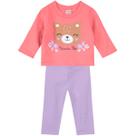 Conj. Bebê Moletom e Legging Flanelada Ursinha Brandili Menina Rosa e Lilás