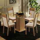 Conj. Beta Mesa Tampo De Vidro 4 Cadeiras Rustic/Crema/bege