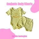 Conj. Body/Short Americano Curto Canelado Liso Feminino 100% Algodao