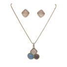 Conj. Colar e Brinco Pedra Q. Rosa/Ceu/Fumê Dourado Semijoia